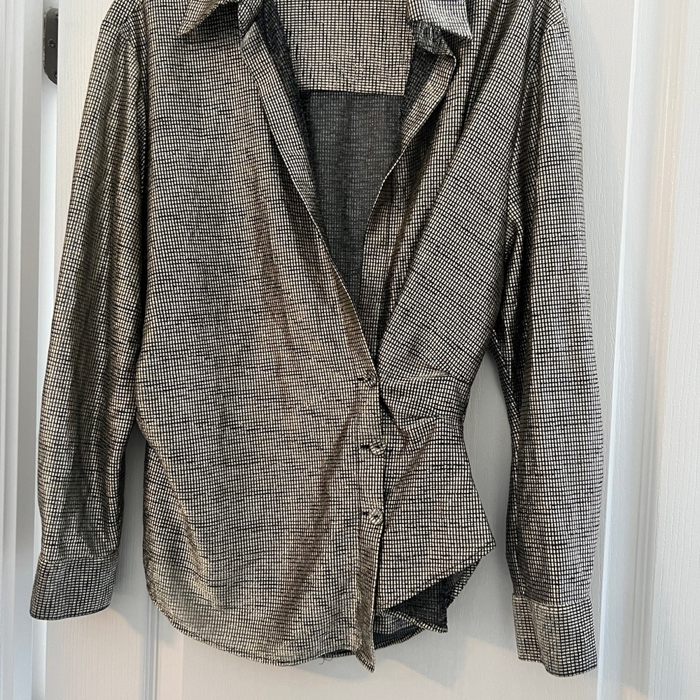 Metallic Checkered Side Button-Up Shirt